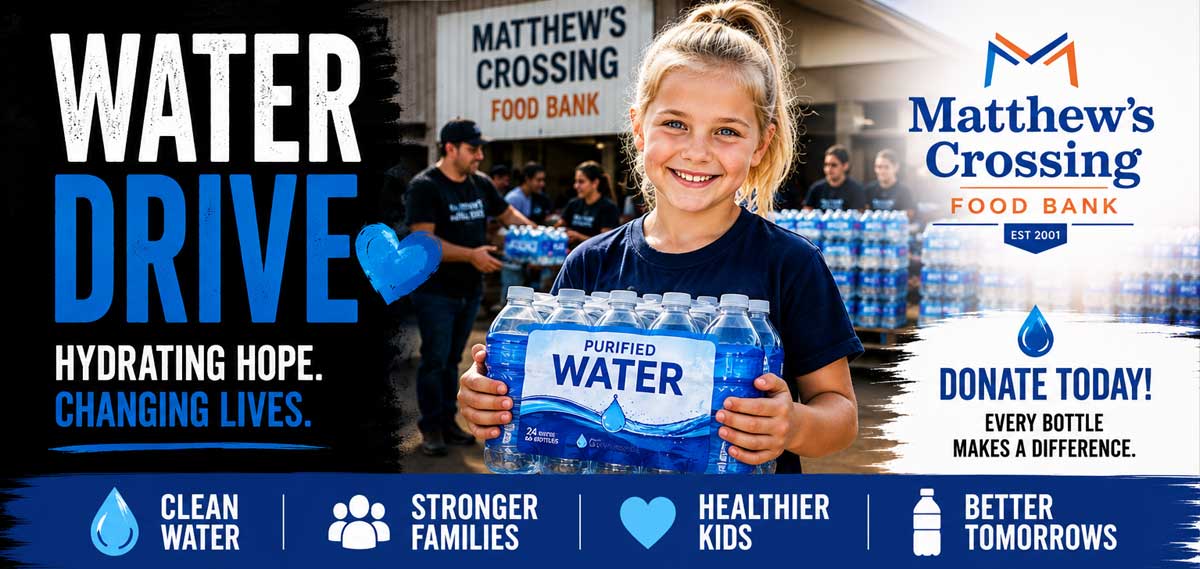 Young girl holding bottled drinking water during the Rockin' for Kids Water Drive supporting Matthew's Crossing Food Bank.